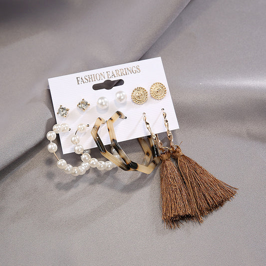 Orecchini a cerchio geometrico con diamanti e perle finte in acrilico, set di orecchini a cerchio con diamanti e perle finte, molto venduti oltre confine