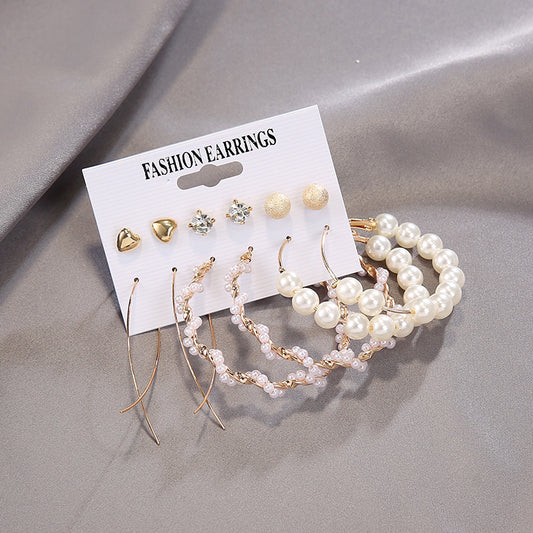 Orecchini a cerchio geometrico con diamanti e perle finte in acrilico, set di orecchini a cerchio con diamanti e perle finte, molto venduti oltre confine