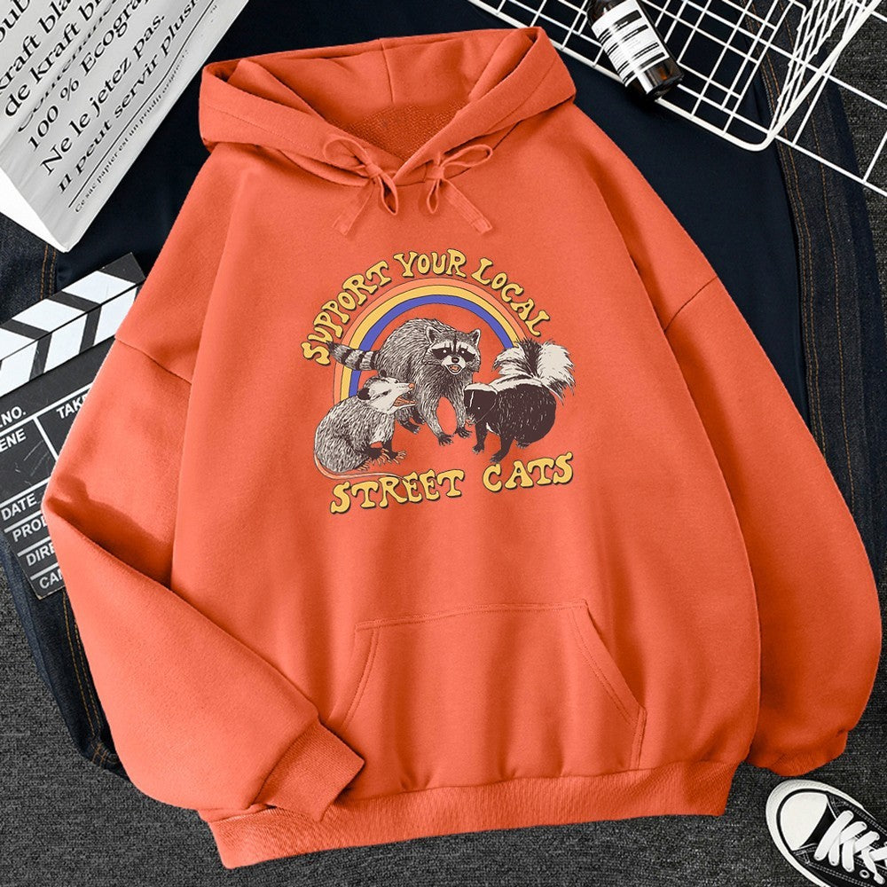 Stray Cat Printed Women's Hoodie Cartoon