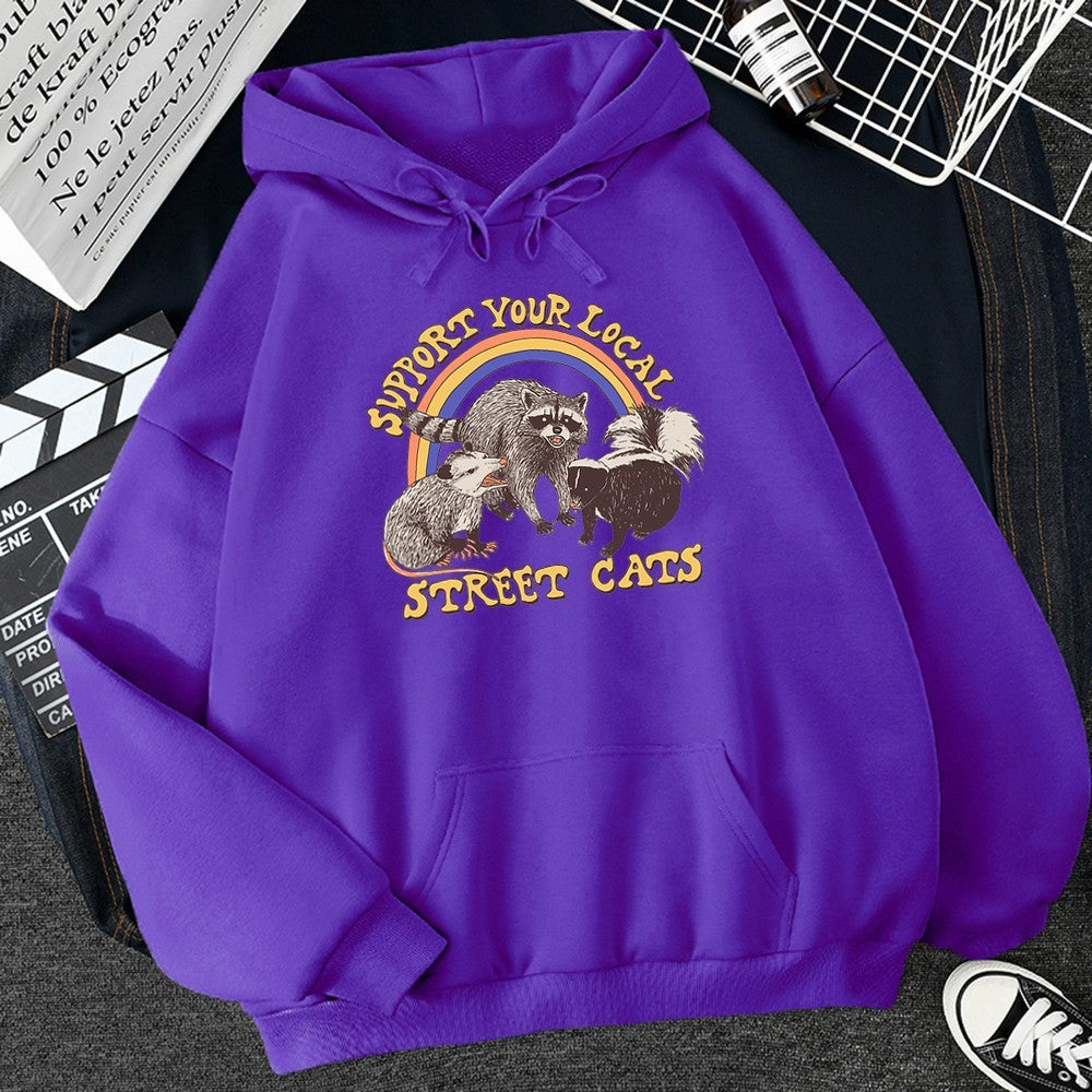 Stray Cat Printed Women's Hoodie Cartoon