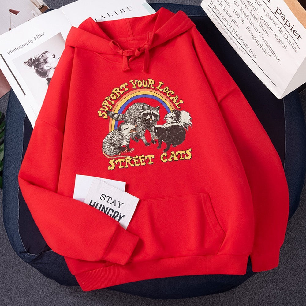 Stray Cat Printed Women's Hoodie Cartoon