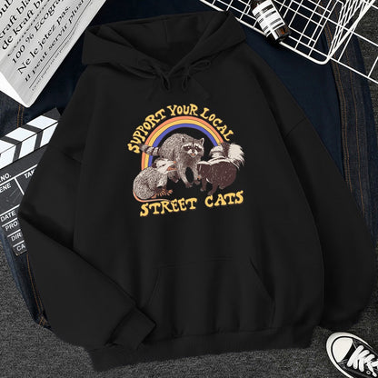 Stray Cat Printed Women's Hoodie Cartoon