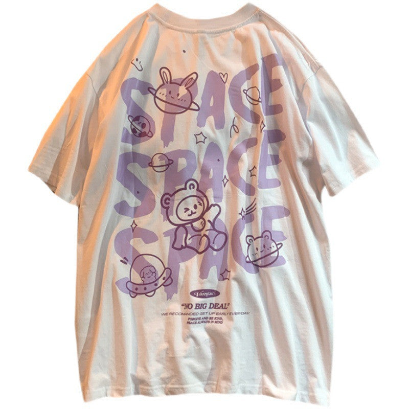 Maglietta a maniche corte con stampa di lettere, stile coreano, stile Bf largo