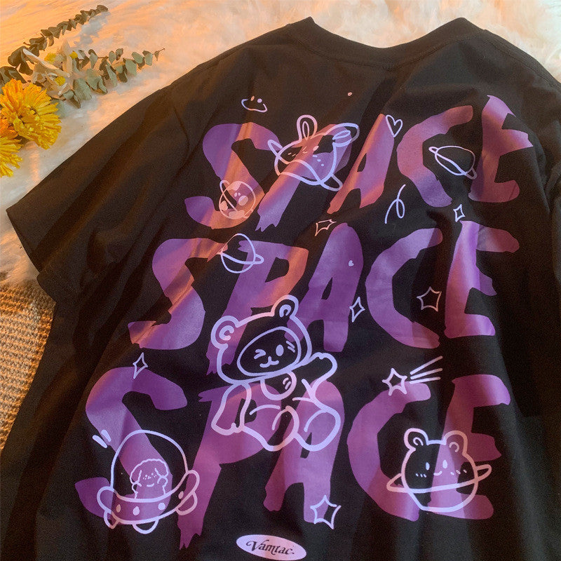 Maglietta a maniche corte con stampa di lettere, stile coreano, stile Bf largo