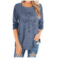 Irregular Button Long-Sleeved Round Neck Printed Women'S T-Shirt