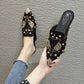 Oberbekleidung Baotou Half Drag Damenschuhe Strass All-Match Spitz Flache Schuhe