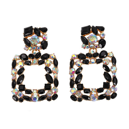 Creative Exaggerated Mixed Color Glass Diamond Retro Tassel Earrings