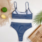 Single Swimsuit Europe And America ladies Split Swimsuit High Waist Tube Top Solid Color Bikini Women