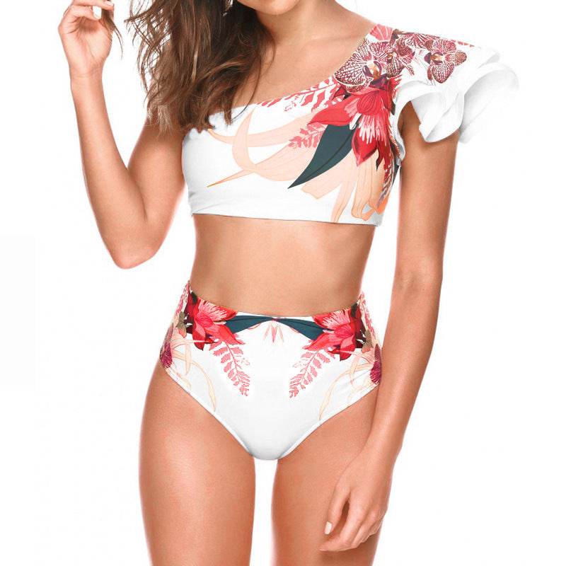 Damen Sexy Zweiteilige Bademode Blumendruck Badeanzug Bikini Schwimmen Beachwear Bikinis