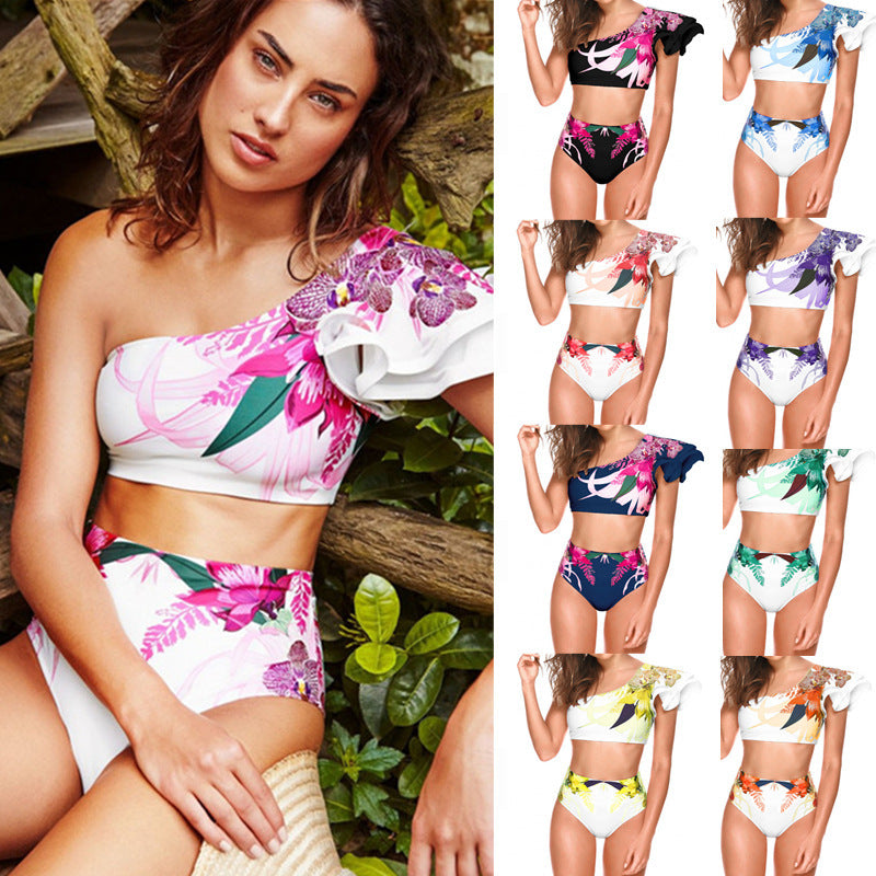 Damen Sexy Zweiteilige Bademode Blumendruck Badeanzug Bikini Schwimmen Beachwear Bikinis
