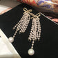 Bow Pearl Long Tassel Earrings