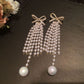 Bow Pearl Long Tassel Earrings