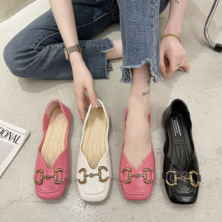 Nuove scarpe francesi in pelle piccola, scarpe da nonna retrò, scarpe con punta quadrata