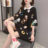 Großes, locker sitzendes, kurzärmliges T-Shirt für Damen, mittellanges Poloshirt auf beiden Seiten