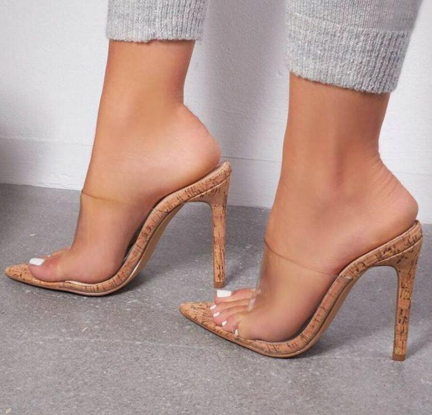 Simple And Versatile Pointed Transparent High Heel Women'S Sandals And Slippers