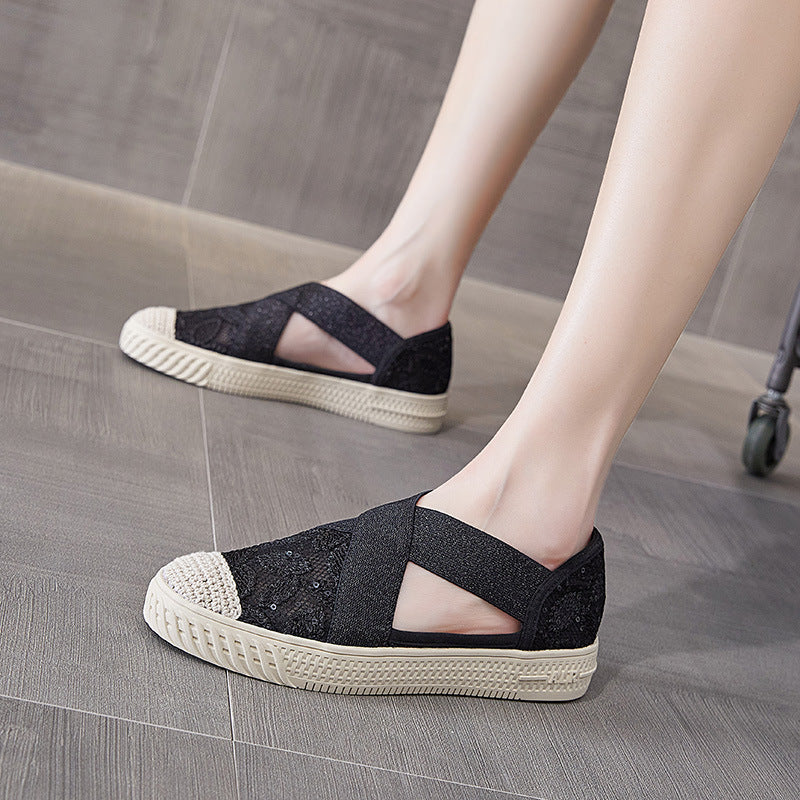 Scarpe estive traspiranti in rete, nuove, con un pedale piatto, scarpe pigre per studenti
