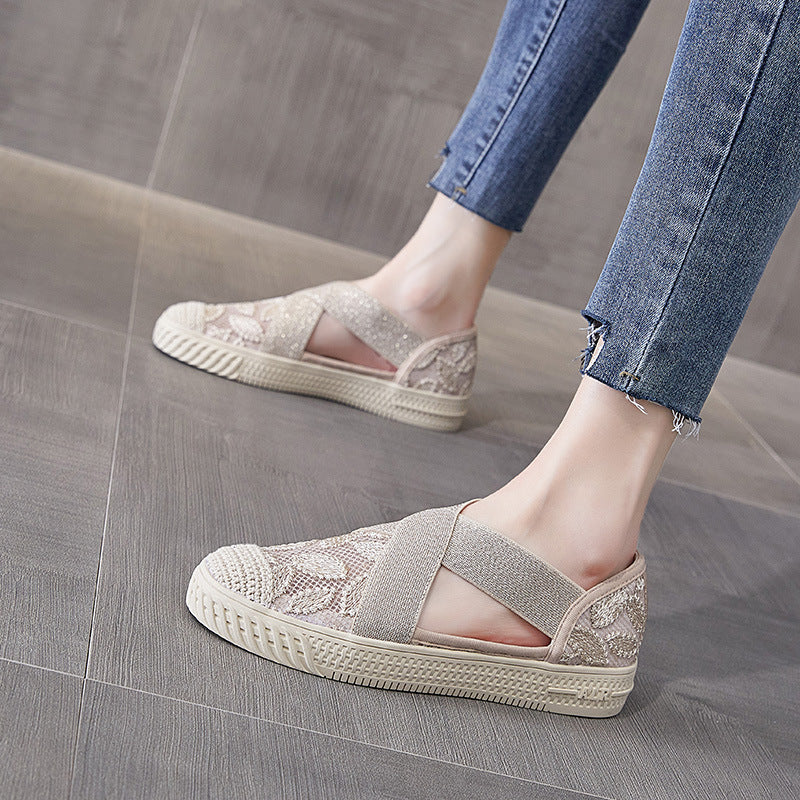 Scarpe estive traspiranti in rete, nuove, con un pedale piatto, scarpe pigre per studenti