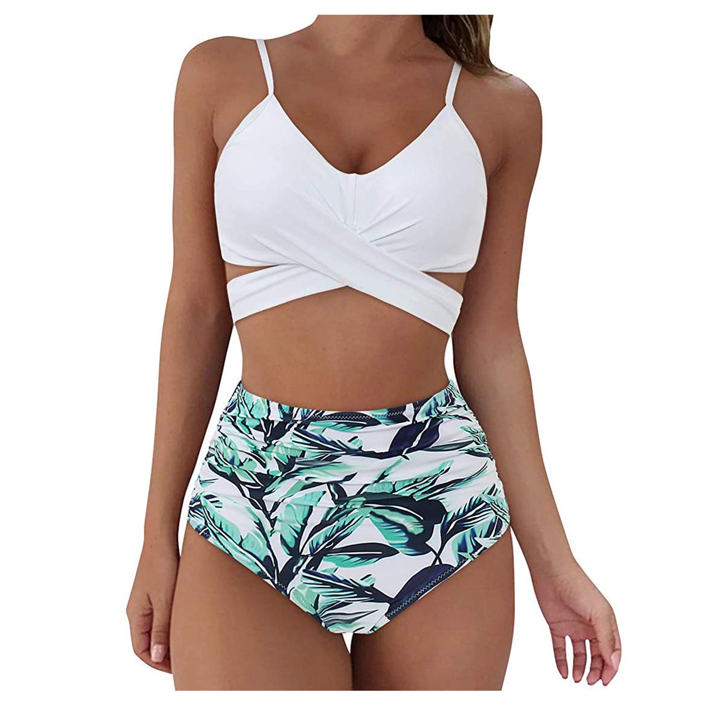Cross Strap High Waist Printed Split Ladies Bikini