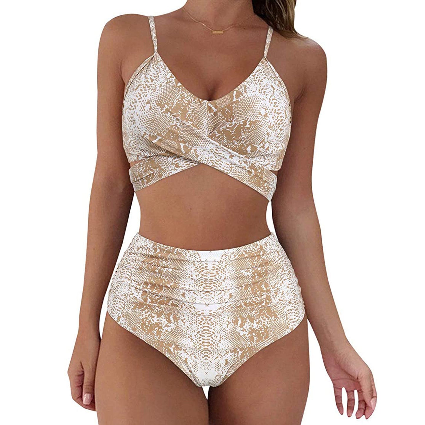 Cross Strap High Waist Printed Split Ladies Bikini