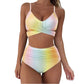Cross Strap High Waist Printed Split Ladies Bikini