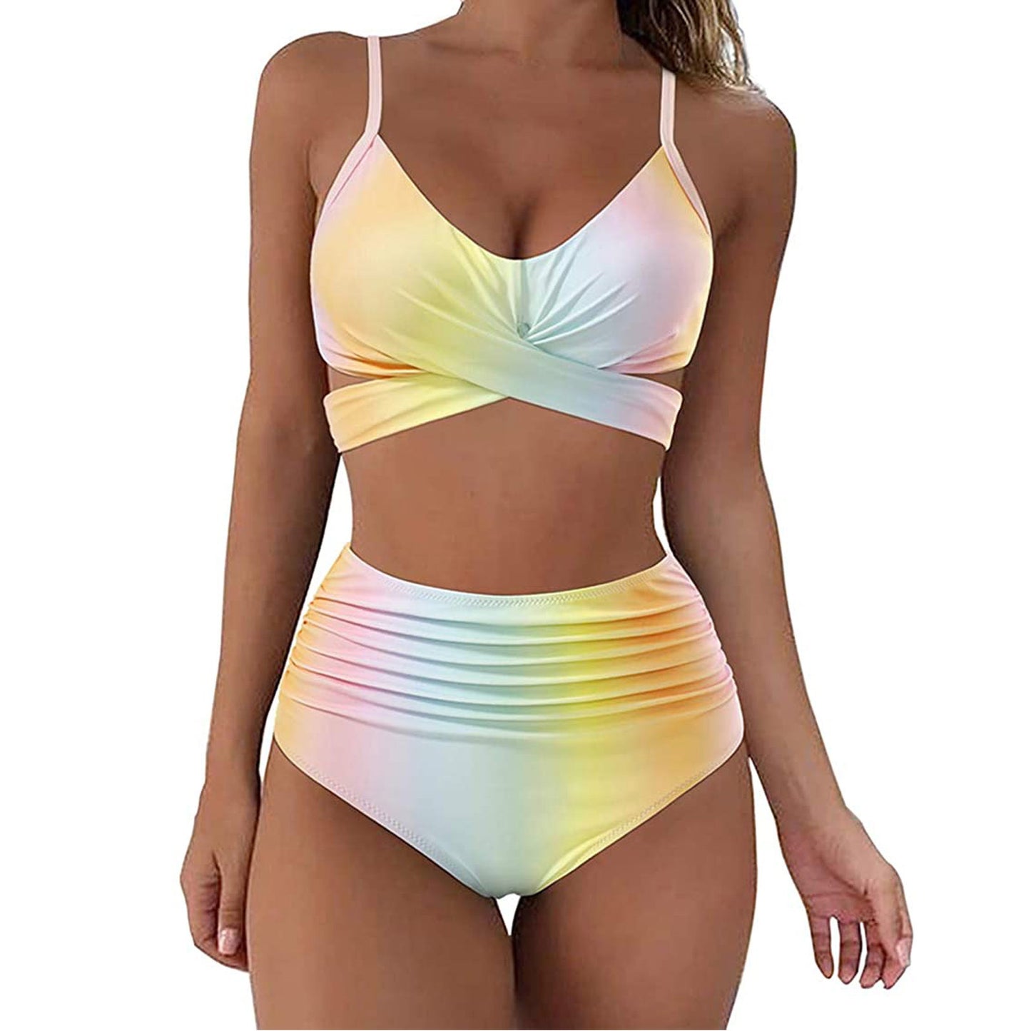 Cross Strap High Waist Printed Split Ladies Bikini
