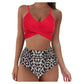 Cross Strap High Waist Printed Split Ladies Bikini