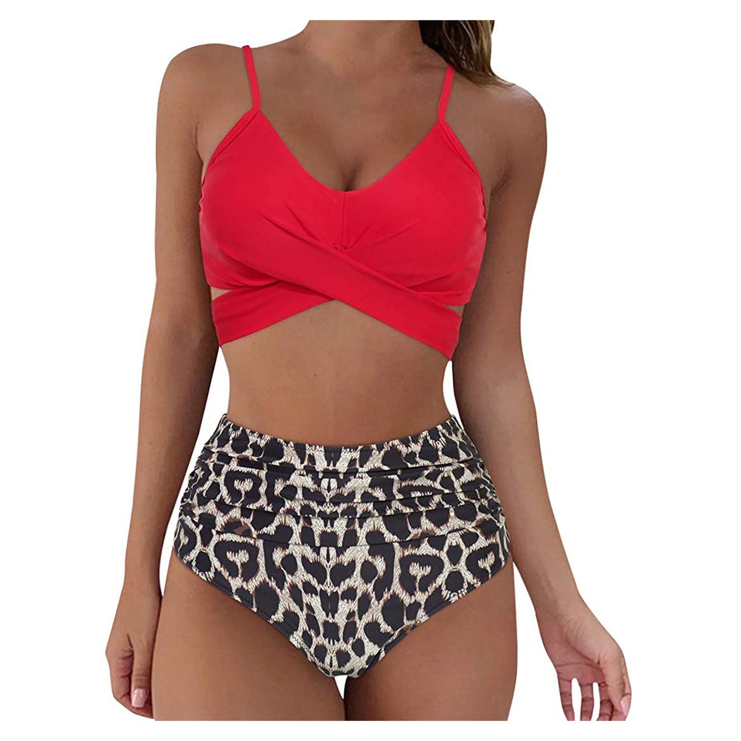 Cross Strap High Waist Printed Split Ladies Bikini