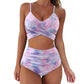 Cross Strap High Waist Printed Split Ladies Bikini