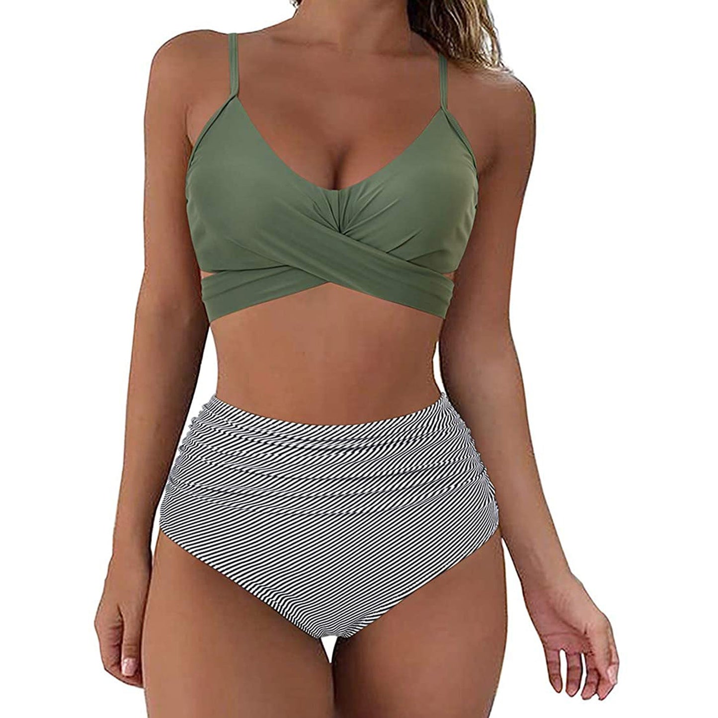 Cross Strap High Waist Printed Split Ladies Bikini