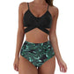 Cross Strap High Waist Printed Split Ladies Bikini