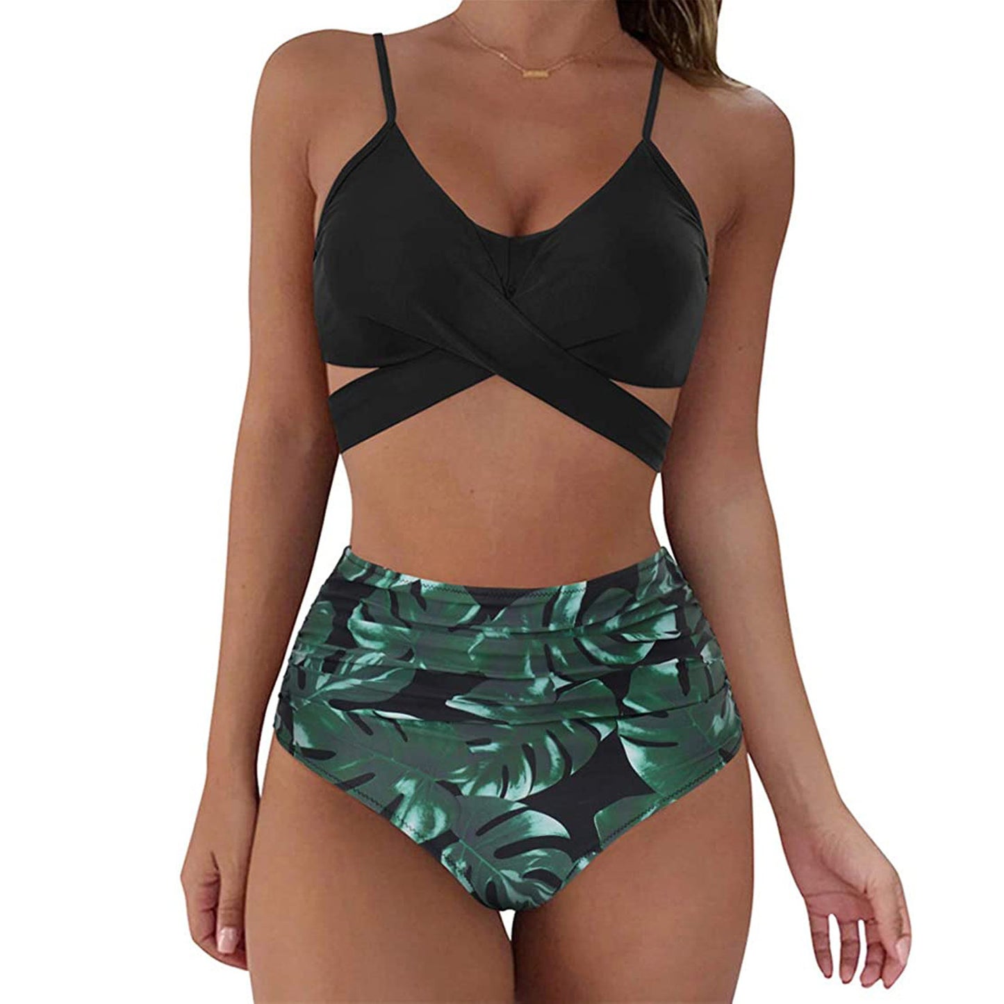 Cross Strap High Waist Printed Split Ladies Bikini
