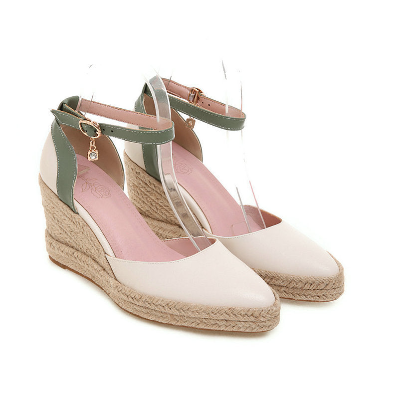 Scarpe con zeppa espadrillas da donna Dorsay con cinturino alla caviglia