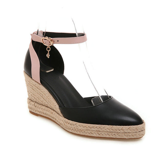 Damen Pumps Schuhe Dorsay Keilabsatz Espadrille Knöchelriemen
