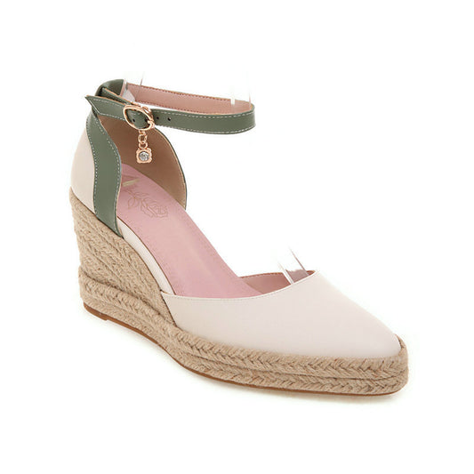 Damen Pumps Schuhe Dorsay Keilabsatz Espadrille Knöchelriemen