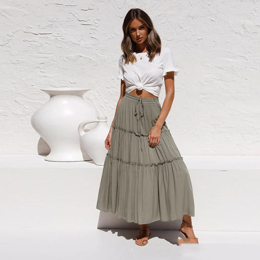 Women's High Waist Slim Cotton And Linen Skirt