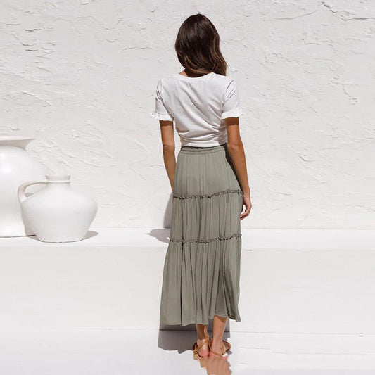 Women's High Waist Slim Cotton And Linen Skirt
