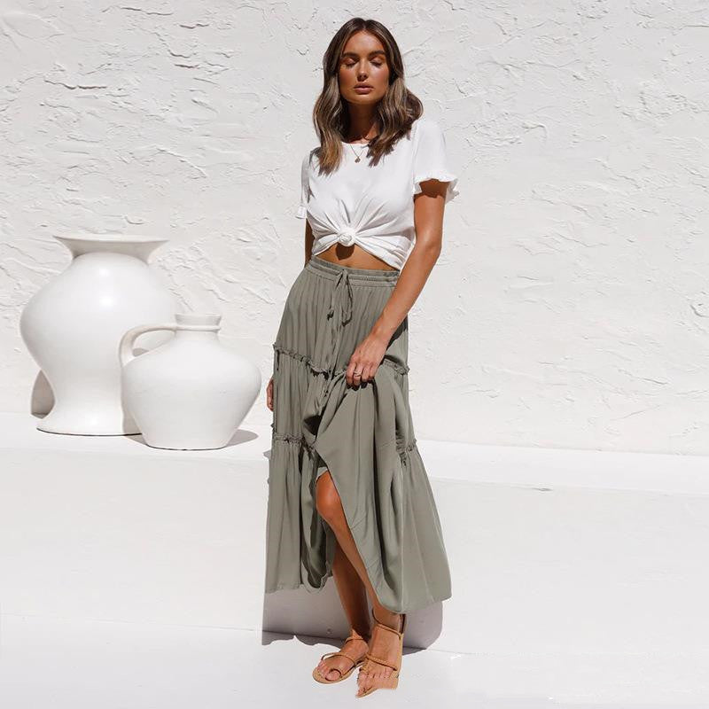Women's High Waist Slim Cotton And Linen Skirt