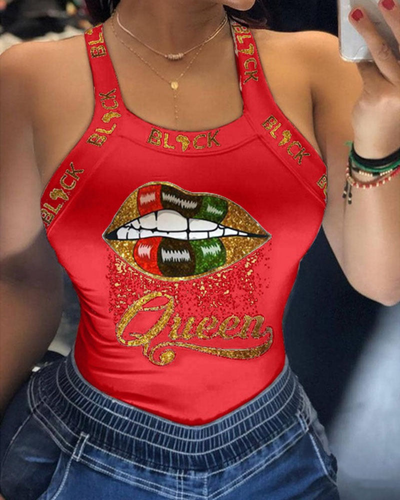 Maglietta con stampa sexy a fionda da donna europea e americana