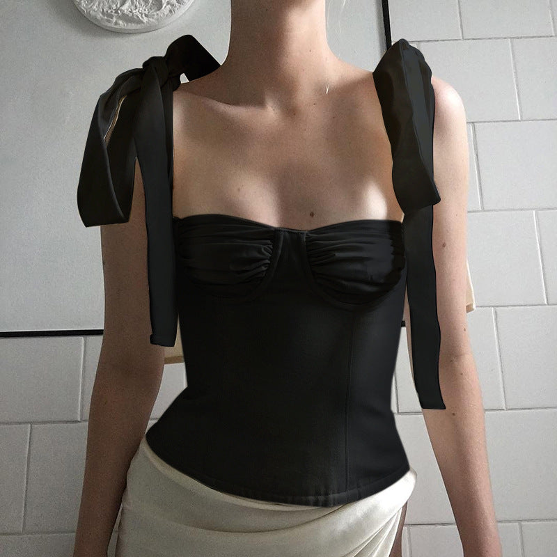 Casual Sweet T-Shirt Women Tops Fashion Regular Low Bandage Solid