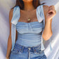 Casual Sweet T-Shirt Women Tops Fashion Regular Low Bandage Solid