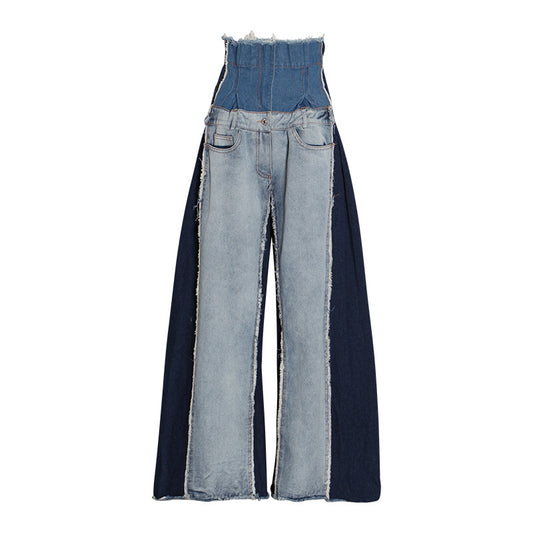 Jeans Women's Fall New High Waist Loose Thin Color Matching Trousers Flared Pants Mopping Pants Trend