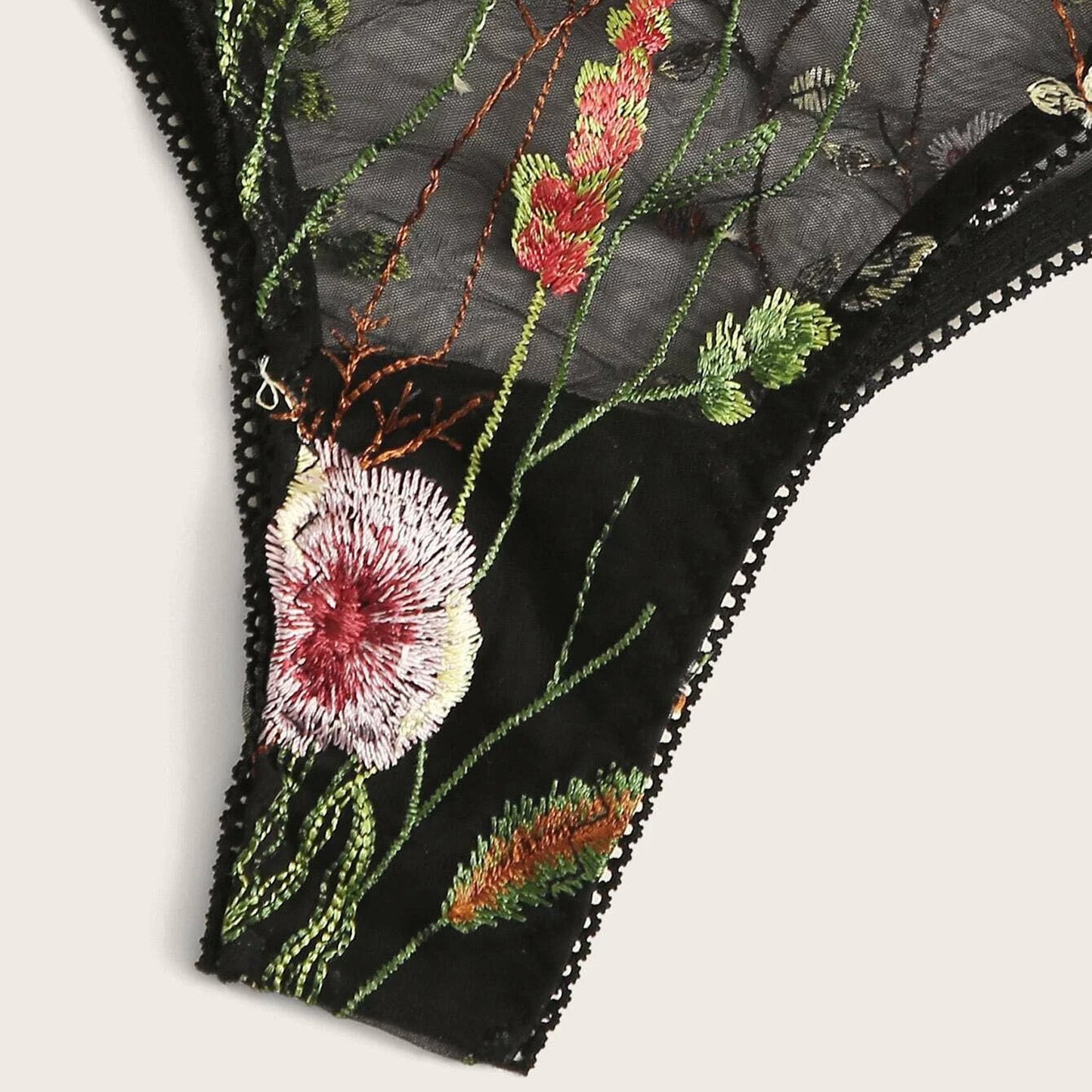 Sexy Lingerie Women Underwear Set Mesh See-through Floral Embroidery Bra