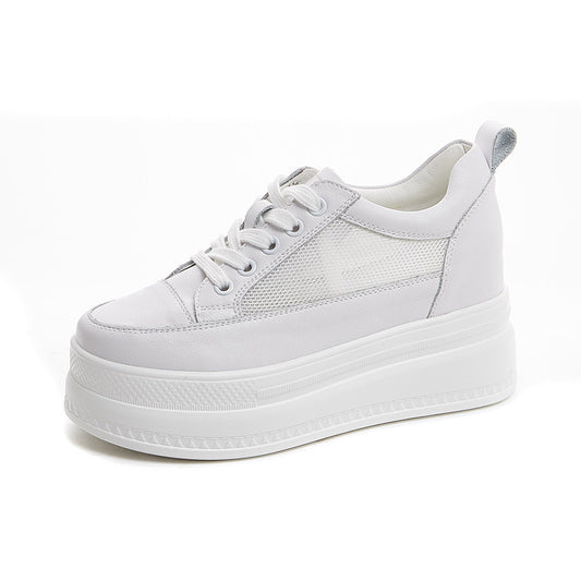 Neue Stil Rindsleder Mesh Casual Schuhe Trifle Bottom Wedge Heel Damen Einzelschuhe