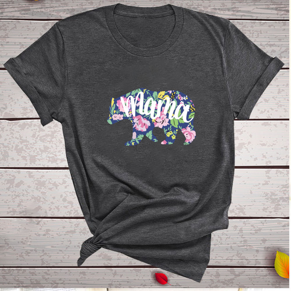 Mama Mom Bär Buchstabendruck T-Shirt Leopardenmuster Großer und kleiner Bär Tierdruck Kurze Ärmel