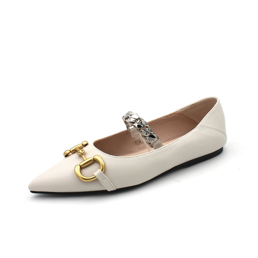 Net Celebrity Pointed Metal Horsebit Buckle Two-wear Flat Shoes With Shallow Mouth