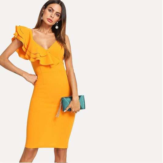 Women Summer Knee Length Slim Pencil Dress