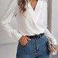 Camicia a maniche lunghe con scollo a V alla moda, elegante, da pendolare, tinta unita, da ufficio, abbigliamento da donna