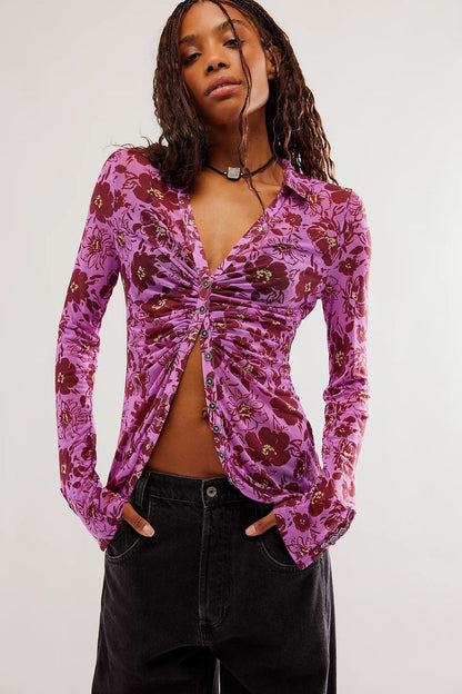 Heiße Farbe Quadrat Kragen Langarm Strickjacke Shirt Frauen