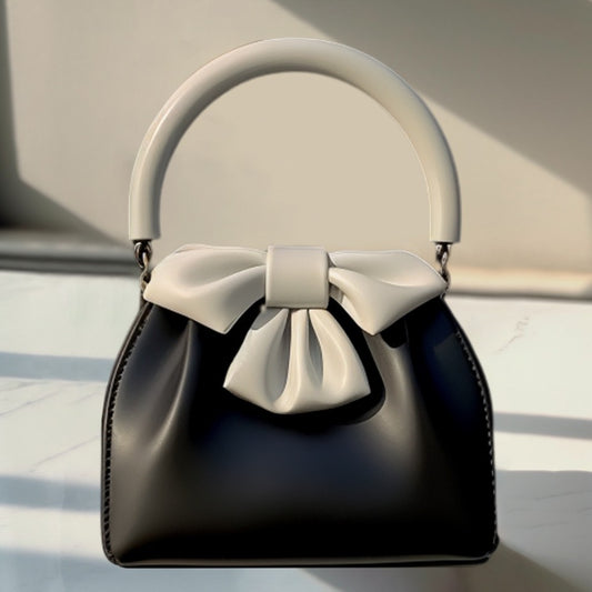 Borsa a secchiello con fiocco a contrasto di colore, da donna, plissettata