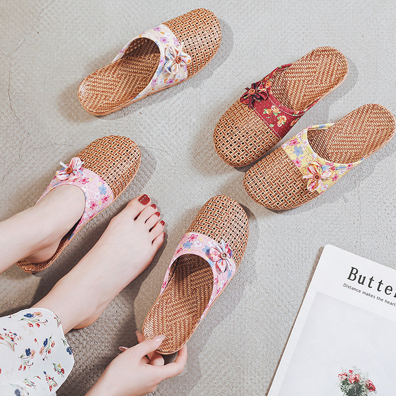 Pantofole in rattan, lino, bambù, erba, lino, silenziose e antiscivolo